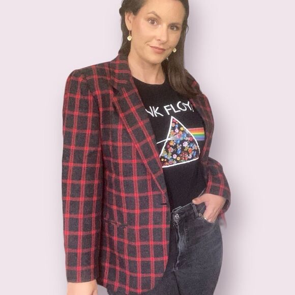 Vintage WORTHINGTON wool blend plaid blazer dark academia size 8 preppy - Picture 1 of 7